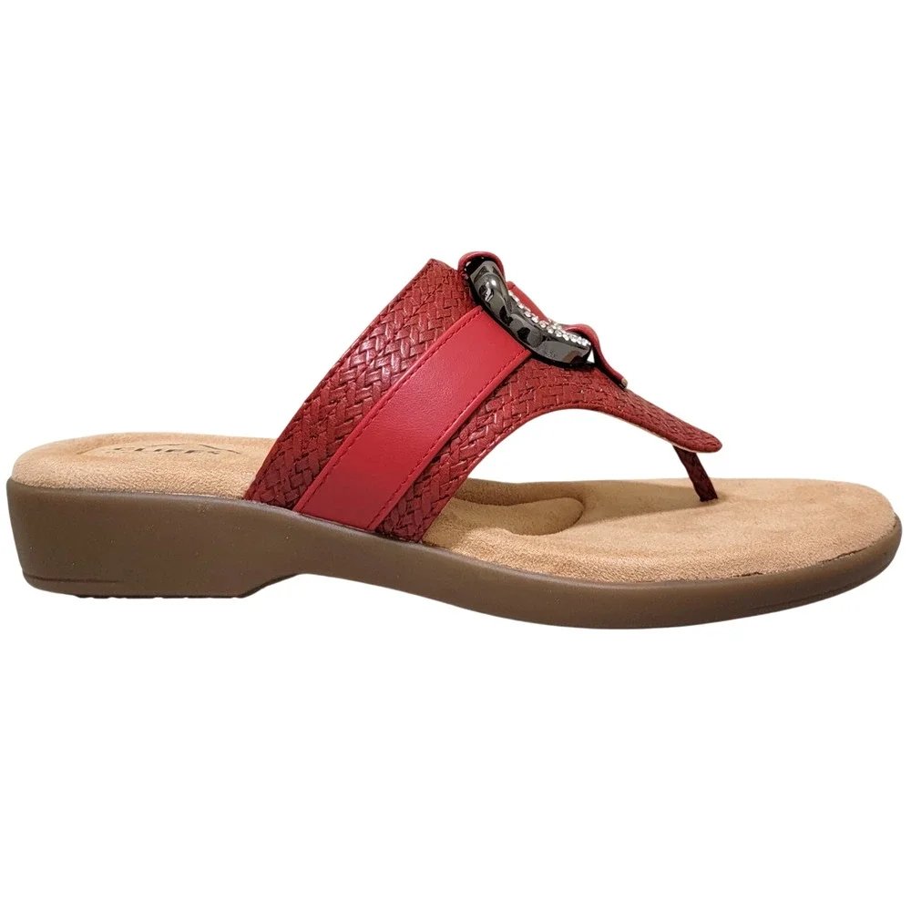 Cliffs White Mountain Women Benedict Wedge Thong Sandals Size US 8M Red Woven